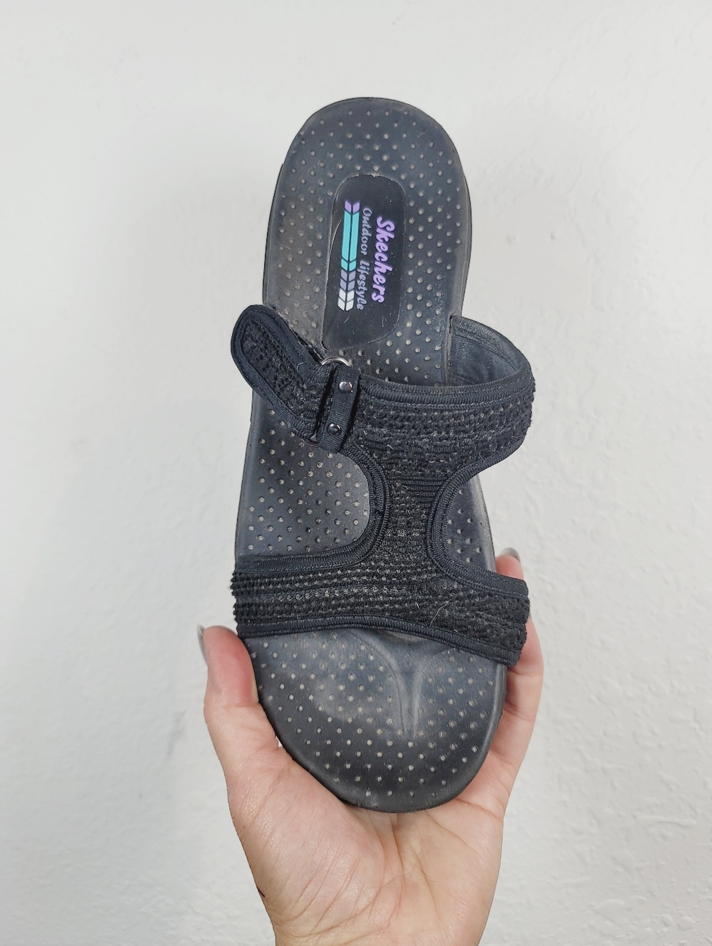 Skechers Black Slip-On Sandal, Size 8